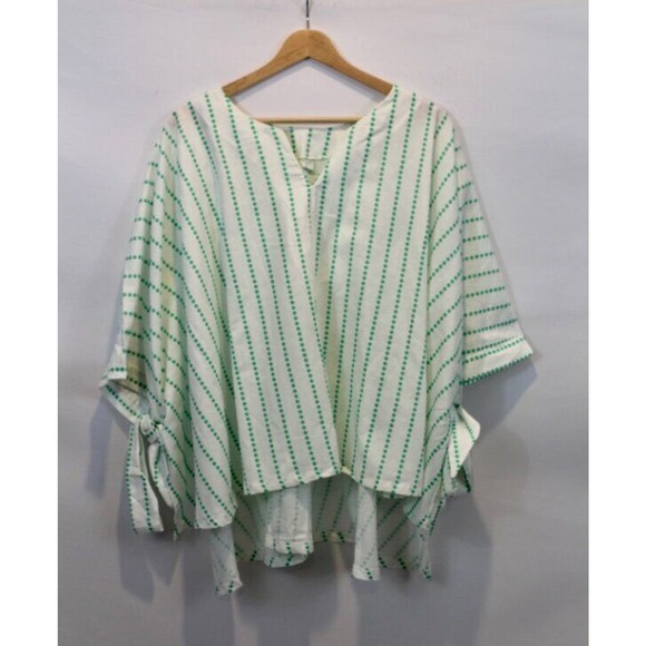 BROOKE WRIGHT OS S M L Green White Dotted Stripe Caftan Poncho NWT Cotton Linen - Picture 7 of 7